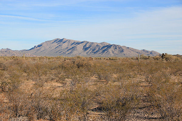 Harquahala Peak 4489 from Eagle Eye Road, the east ridge rises from right to left