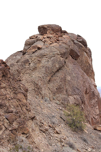 An impressive, but discouraging view of the summit horn from the saddle below it