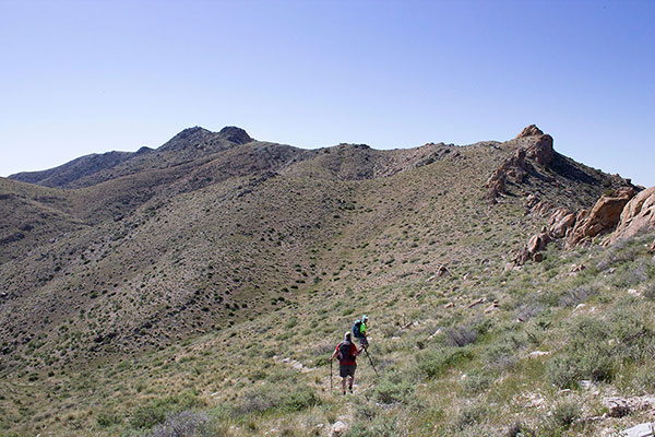 Eric and Stacey lead up towards the north ridge of Mount Perkins