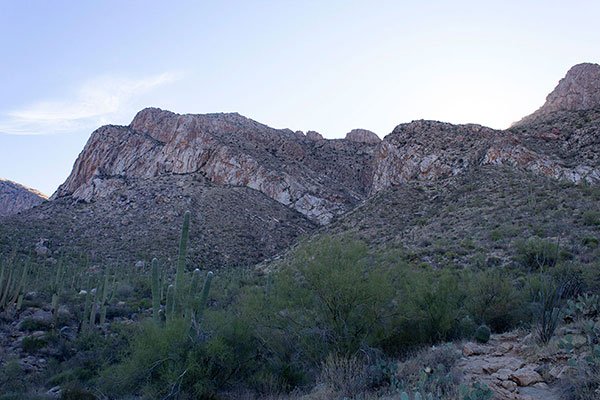 Morning view of Pusch Peak from the Linda Vista Trail
