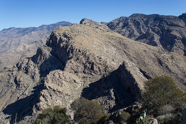 Mount Lemmon (L), Table Mountain (C), and Mount Kimball (R) from Pusch Peak