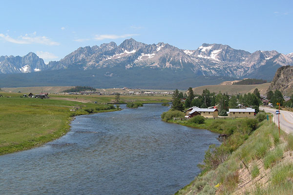 The Salmon River, town of Stanley, and the Sawtooth Range