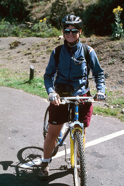 Linda starting down the Irazu Volcano, Costa Rica