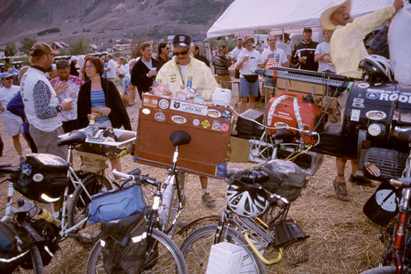 Team Bad Boys at the Ride the Rockies campsite in Silverton