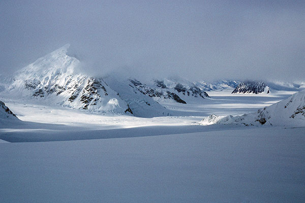 Our weather window down the Kahiltna Glacier from above Ski Hill