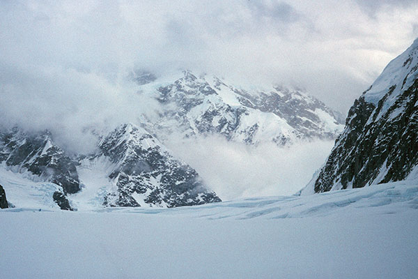 Looking up the NE Fork of the Kahiltna Glacier after storms