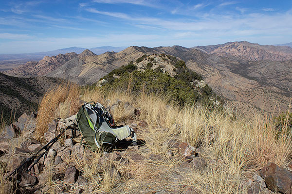 Black Diamond Peak summit with the Dragoon Mountains to the north