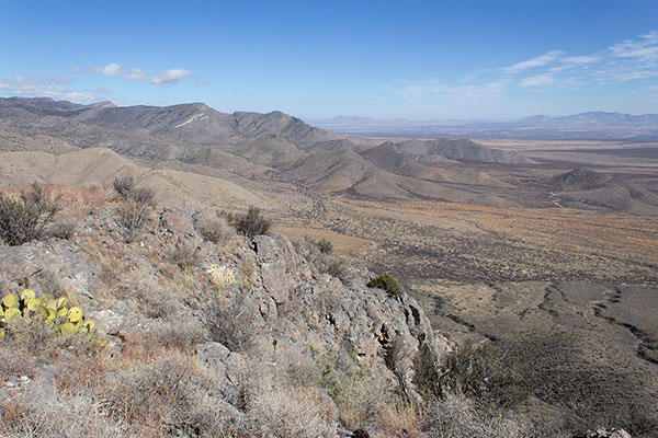 Northeast across the Whetstone Mountains towards the distant Little Dragoon Mountains