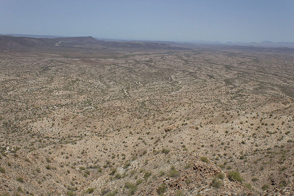 View downslope towards my distant parking spot in the center