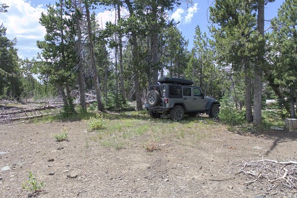 My Jeep parked at the upper trailhead for Sunshine Flat Trail #369
