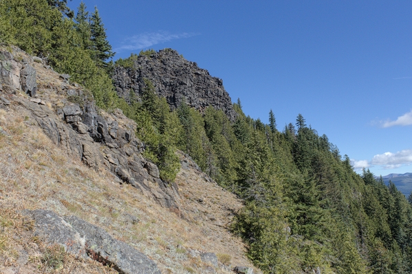 Traversing below the Southwest Ridge towards the South Pyramid summit cliffs