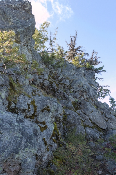 Rock scramble high on the East Ridge just below the summit